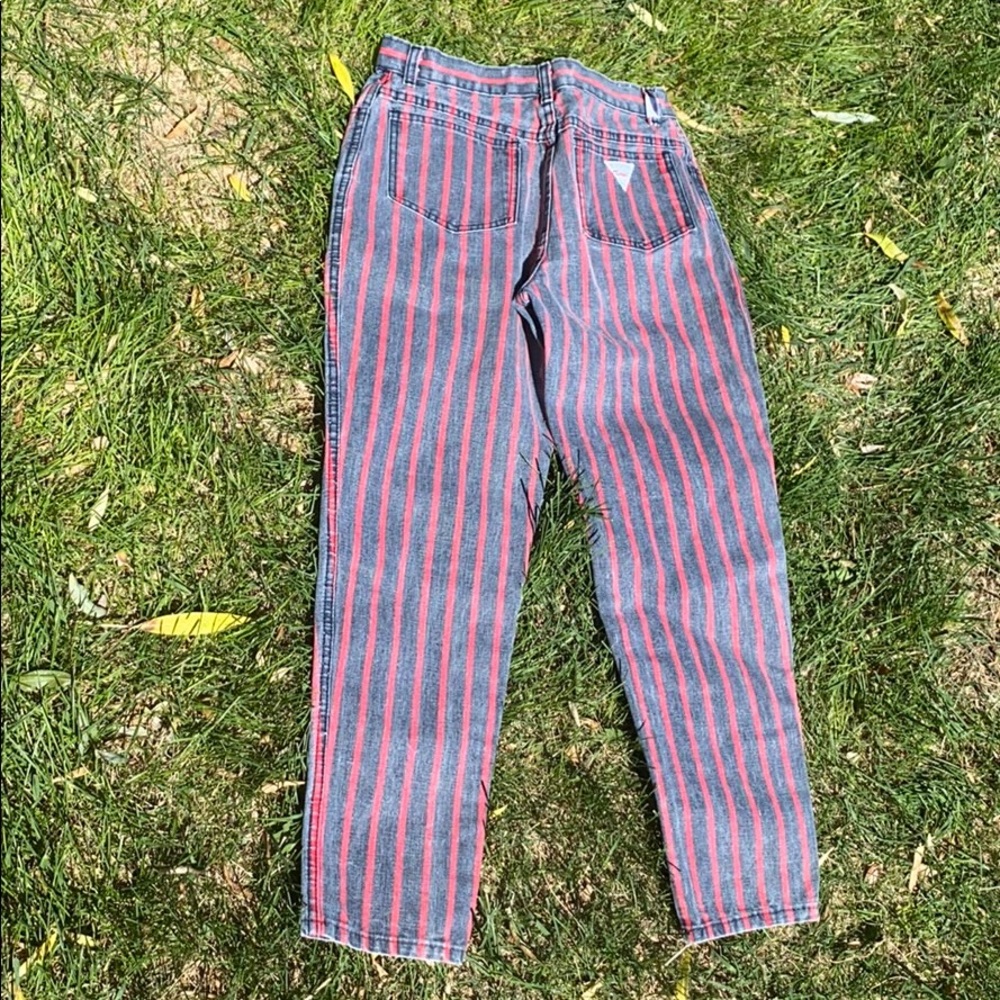 Vintage red and black striped jeans